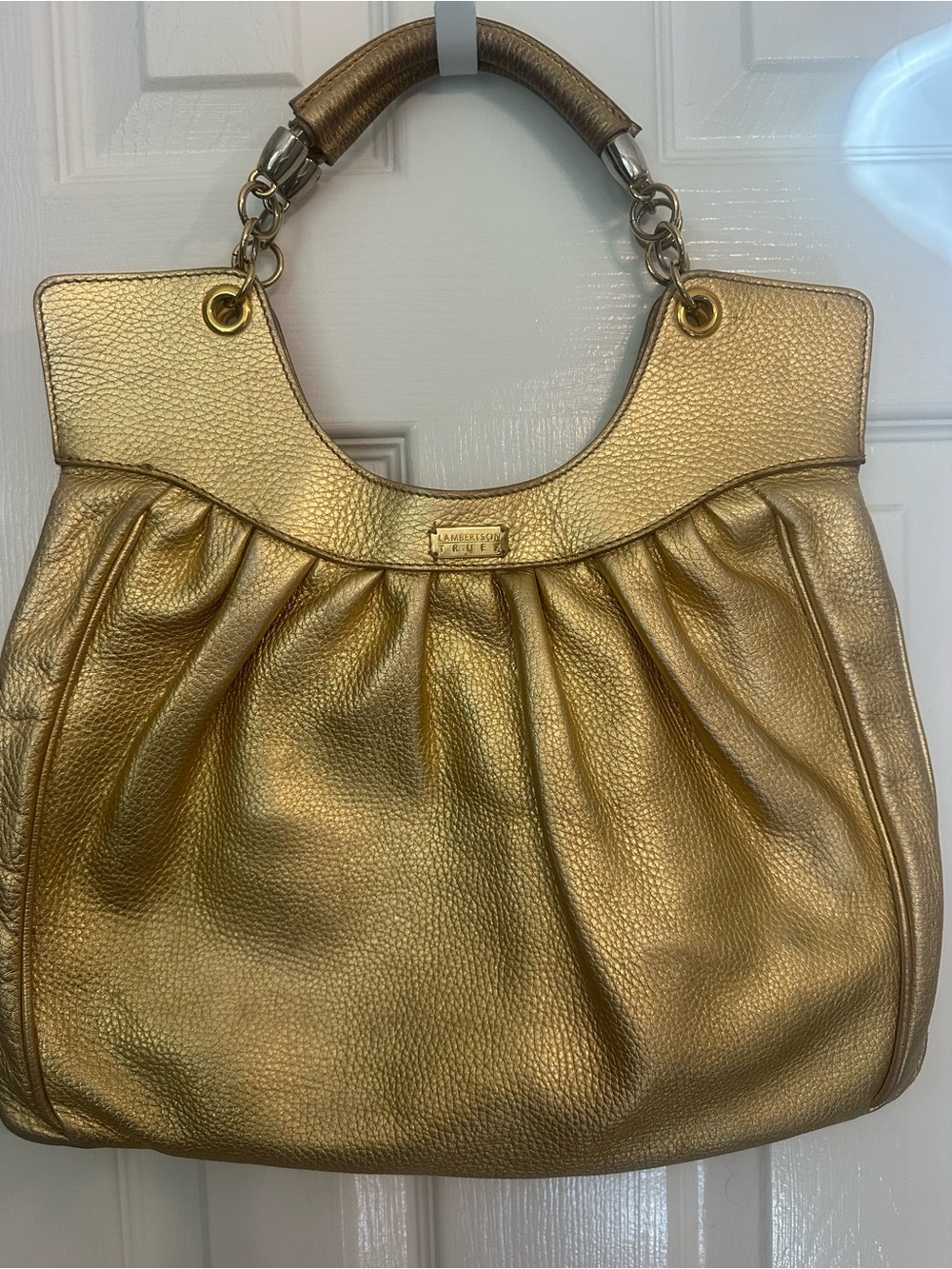 Lambertson Truex Metallic Gold Leather Pleated Shoulder Bag